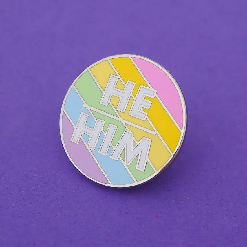 he/him pronoun badge
