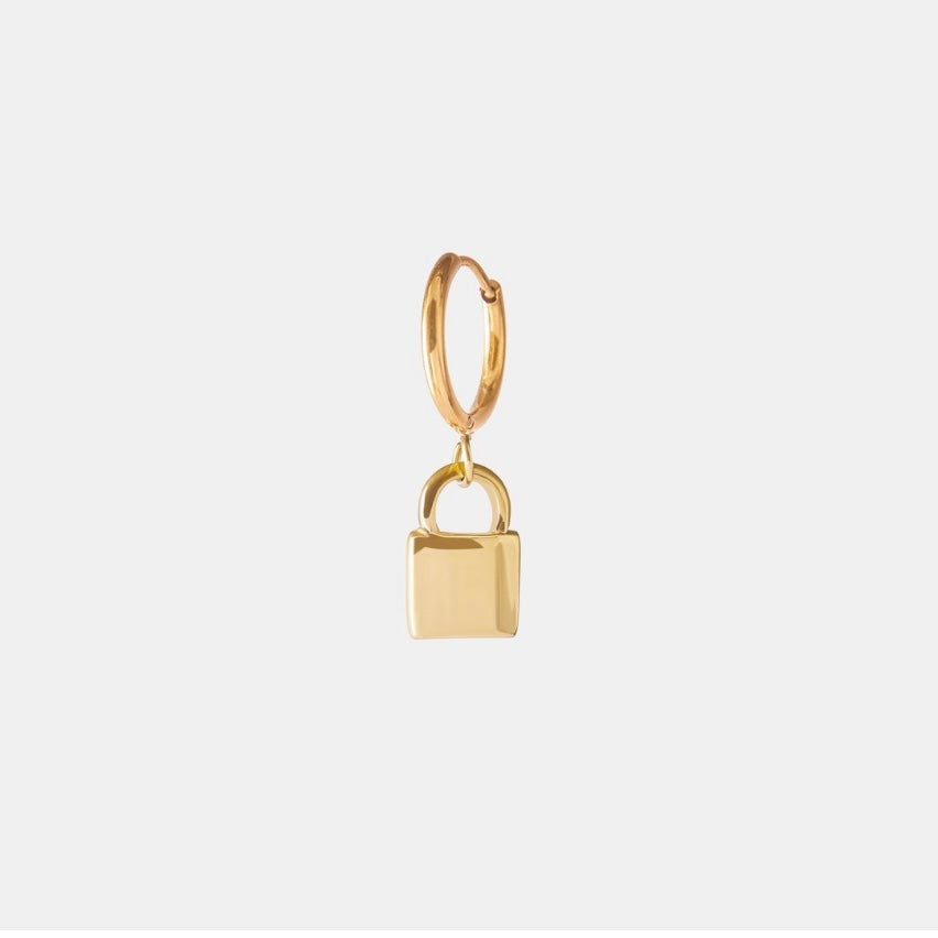 Padlock Drop Hoop Earring Gold - Hoemo World