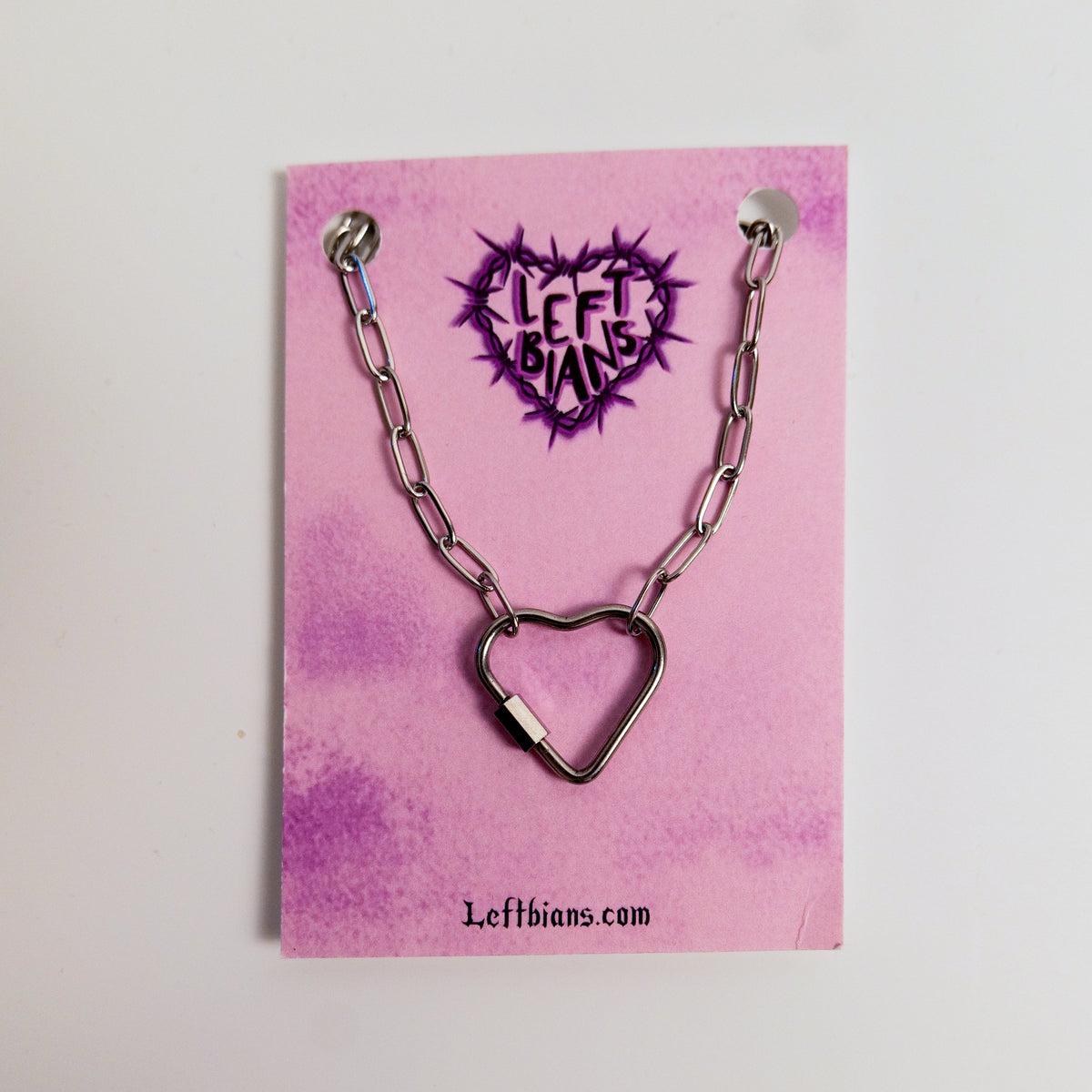 Silver heart carabiner necklace (16"-20")