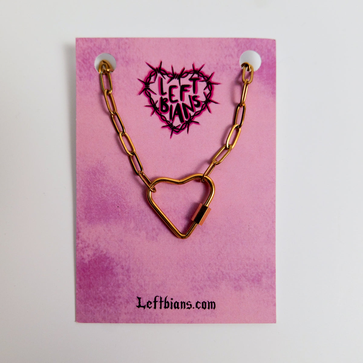 Gold heart carabiner necklace (16"-20")