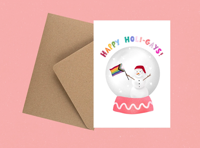 Happy Holi-gays LGBTQ+ Christmas greetings with envelope
